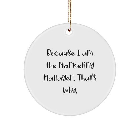 Funny Marketing Manager Gifts from Friends - Circle Ornament Because I Am The Marketing Manager. That's Why. - Unique Christmas Unique Gifts for Marketing Manager - Image 1