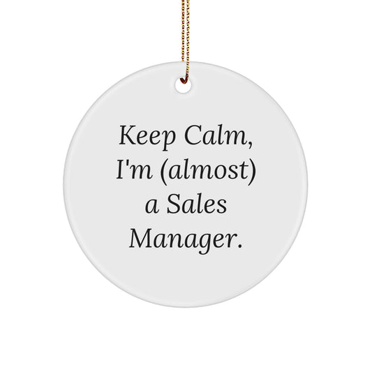 Funny Gifts from Friends for Sales Manager, Keep Calm Christmas Ornament, Inspirational Circle Decoration for Office Desk - Image 1