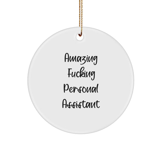 Funny Personal Assistant Christmas Unique Gifts from Men to Women - Amazing F--king Personal Assistant Circle Ornament for Office - Image 1