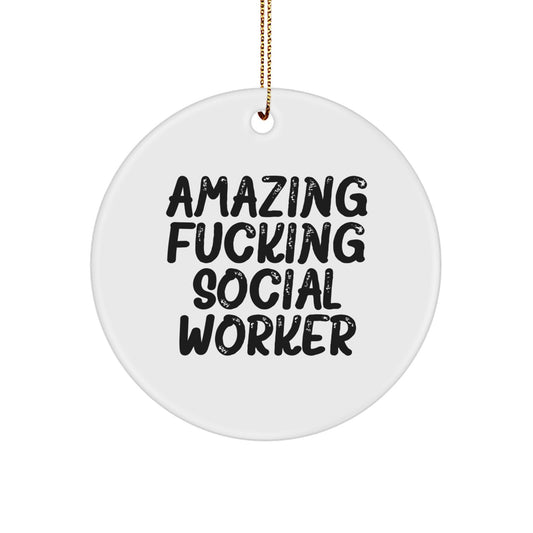 Funny Social Worker Gifts from Men, Unique Circle Ornament for Social Worker Friends, 'Amazing F--king Social Worker' Christmas Unique Gifts - Image 1