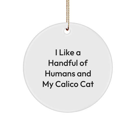 Funny Calico Cat Gifts from Friends and Family - I Like A Handful Of Humans And My Calico Cat - Christmas Unique Circle Ornament - Image 1