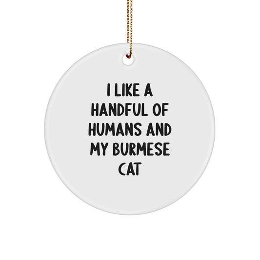 Funny Burmese Cat Lovers Gifts from Friends to Family, I Like A Handful Of Humans And My Burmese Cat Circle Ornament, Christmas Unique Gifts - Image 1