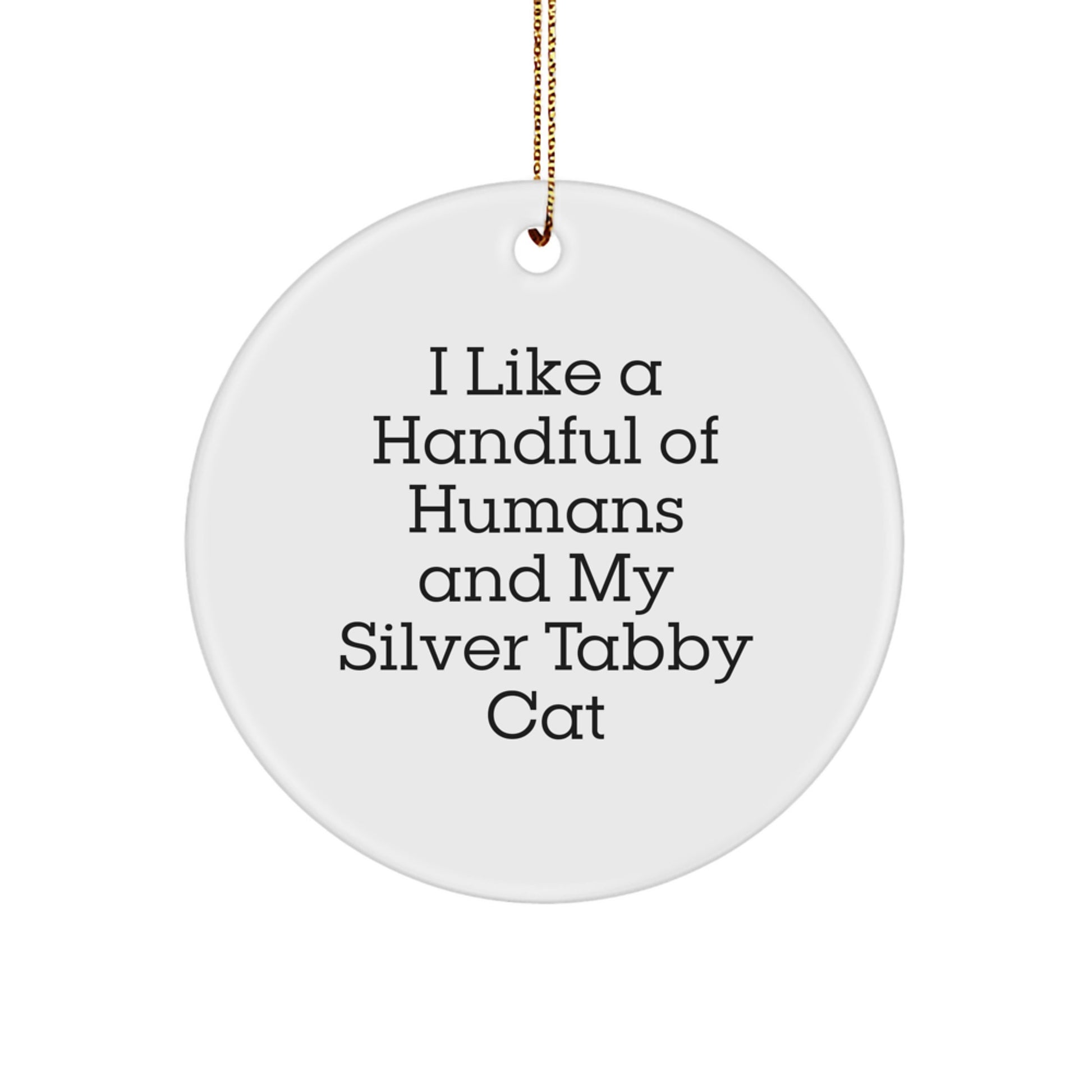 Funny Silver Tabby Cat Gifts from Men, Women, Friends, Coworkers, Family for Christmas Unique Gifts - Silver Tabby Cat Lover Circle Ornament, I Like A Handful Of Humans And My Silver Tabby Cat - Image 1