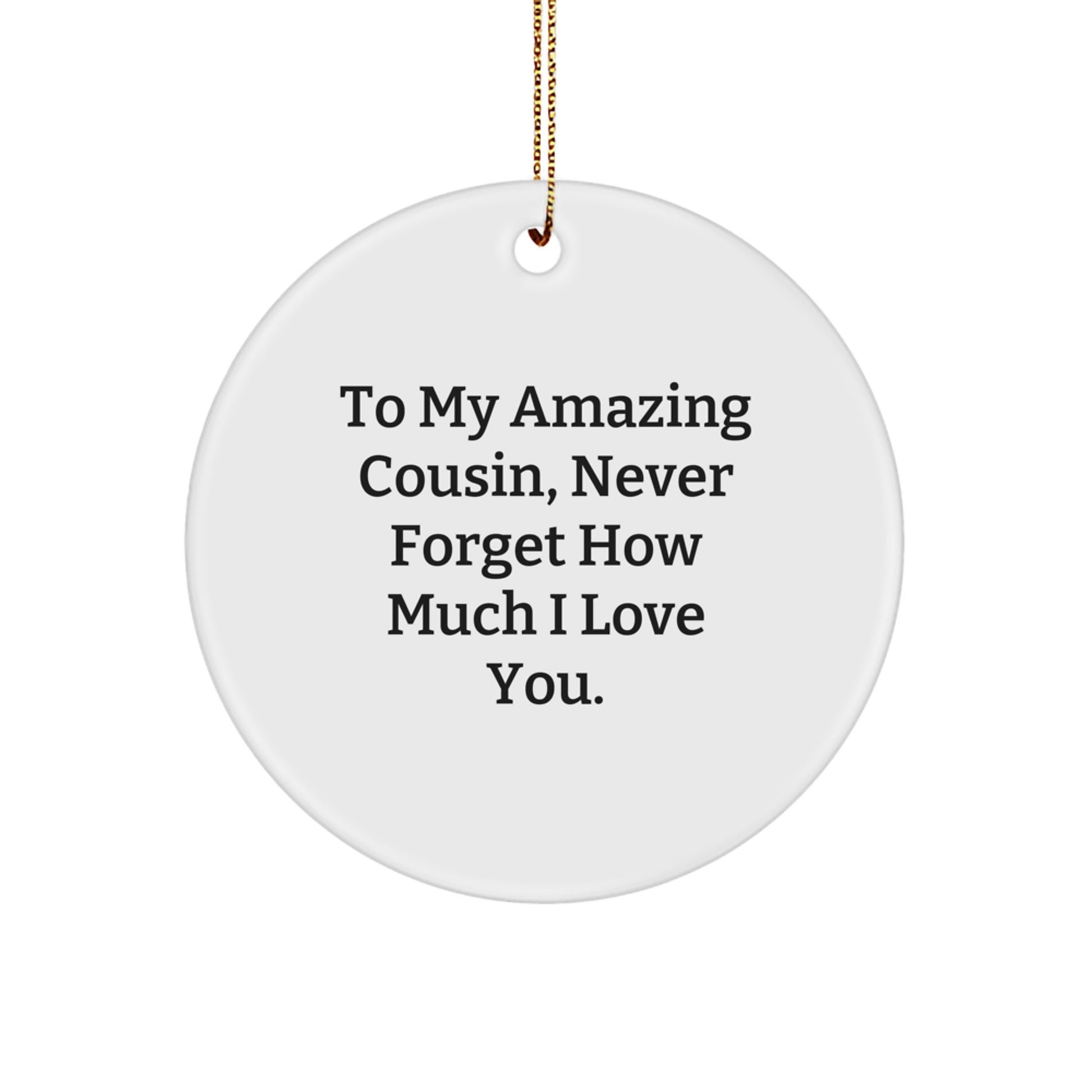 Funny Cousin Gifts from Family to My Amazing Cousin - Never Forget How Much I Love You. Christmas Circle Ornament - Image 1