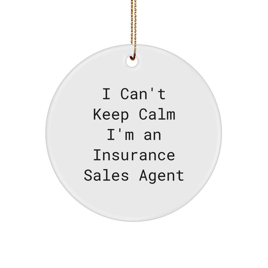 Funny Insurance Sales Agent Gifts, I Can't Keep Calm Circle Ornament, White, Christmas Unique Gifts from Friends to Insurance Sales Agent - Image 1