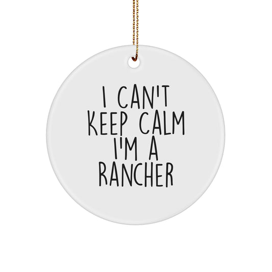 Rancher Gifts from Men - I Can't Keep Calm I'm A Rancher Funny Circle Ornament, White, 2.75" Tall, Unique Christmas Unique Gifts for Friends, Family, Coworkers - Image 1