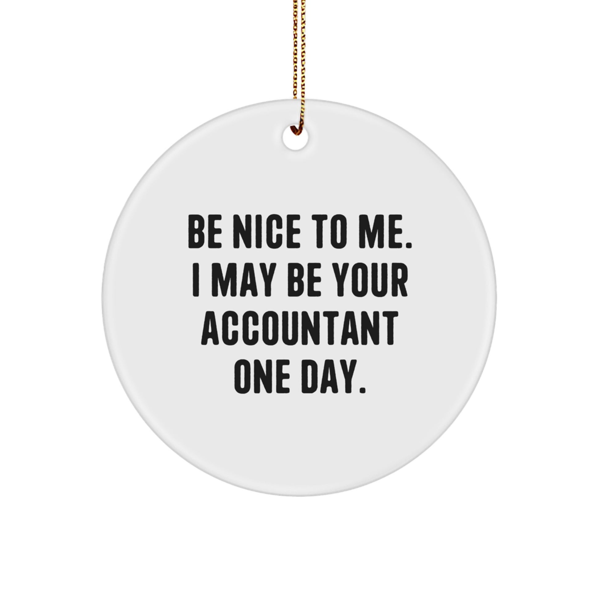 Funny Accountant Gifts, Be Nice To Me. I May Be Your Accountant One Day., Circle Ornament for Christmas Unique Gifts from Men to Accountants - Image 1