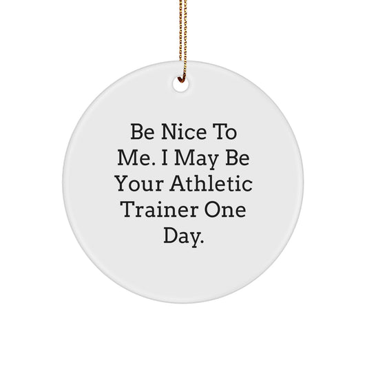Funny Athletic Trainer Gifts from Friends and Family, 'Be Nice To Me' Cute Circle Ornament for Christmas Unique Gifts for Him or Her - Image 1