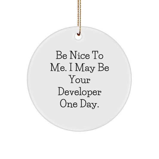 Funny Developer Gifts from Friends to Men - Circle Ornament with 'Be Nice To Me. I May Be Your Developer One Day.' Quote for Christmas - Image 1