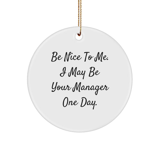 Funny Manager Quote Circle Ornament, Gifts from Friends or Family, Be Nice to Me, I May Be Your Manager One Day, Christmas Unique Gifts for Manager - Image 1