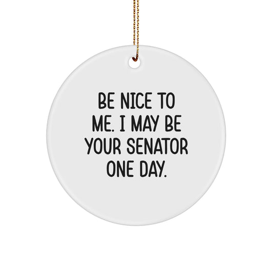 Funny Senator Quote Circle Ornament Gifts for Friends, Gifts from Friends, Senator Gifts, Christmas Unique Gifts, Be Nice To Me. I May Be Your Senator One Day. - Image 1