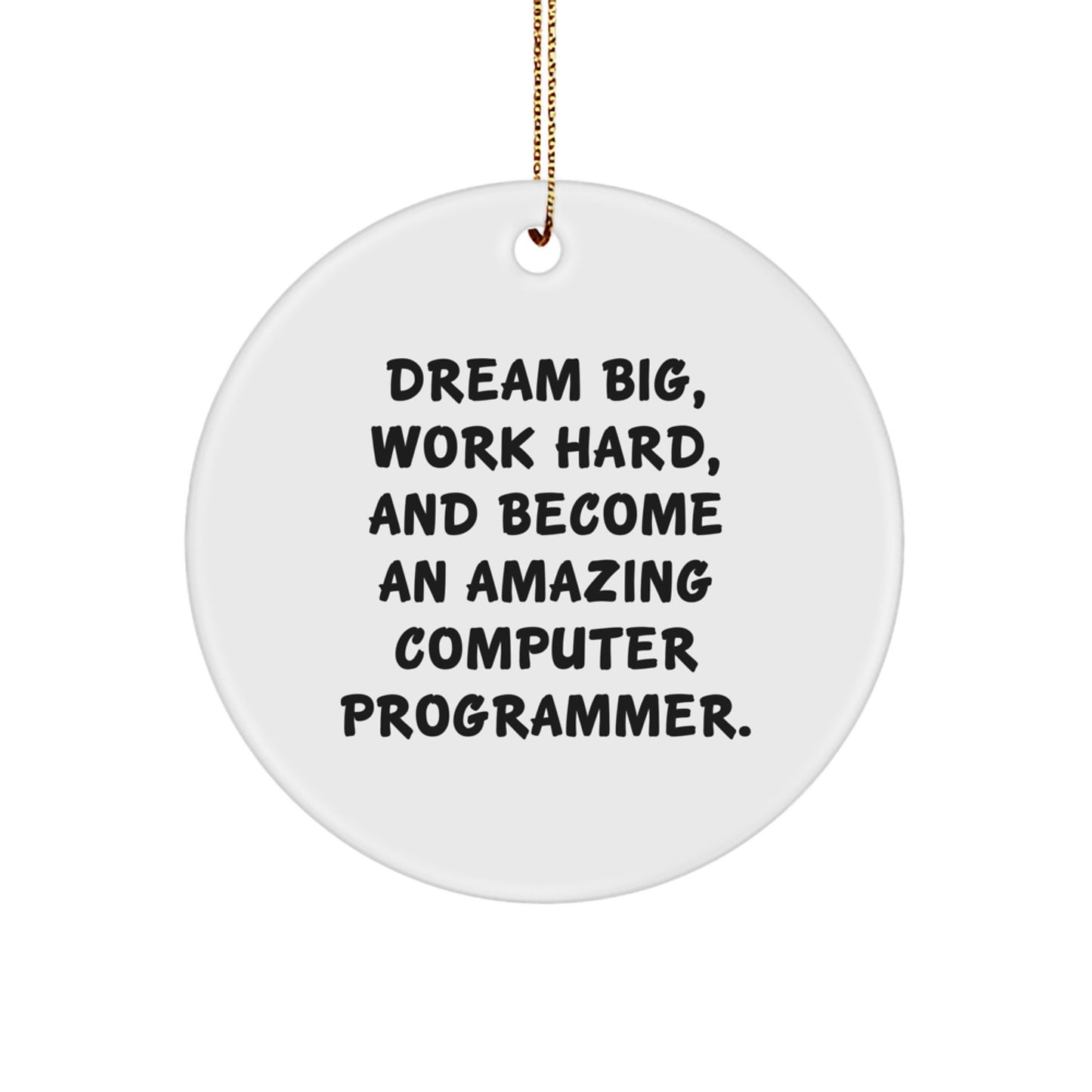 Inspirational Computer Programmer Gifts for Men, Women, and Friends - 'Dream Big, Work Hard, And Become An Amazing Computer Programmer.' Circle Ornament for Christmas - Image 1