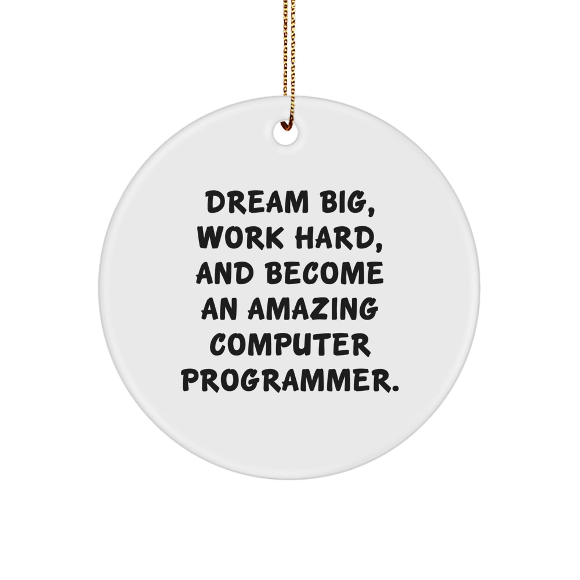 Inspirational Computer Programmer Gifts for Men, Women, and Friends - 'Dream Big, Work Hard, And Become An Amazing Computer Programmer.' Circle Ornament for Christmas - Image 1