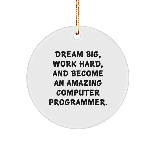 Inspirational Computer Programmer Gifts for Men, Women, and Friends - 'Dream Big, Work Hard, And Become An Amazing Computer Programmer.' Circle Ornament for Christmas - Image 1