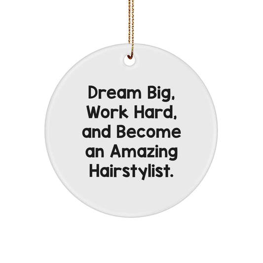 Hairstylist Gifts from Friends, 'Dream Big, Work Hard, And Become An Amazing Hairstylist.' Circle Ornament for Christmas - Image 1