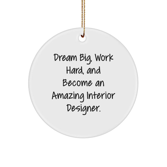 Dream Big Gifts for Interior Designers - Cute Circle Ornament, 'Work Hard' Quote, Christmas Decor, Gifts from Friends, Family, or Coworkers - Image 1