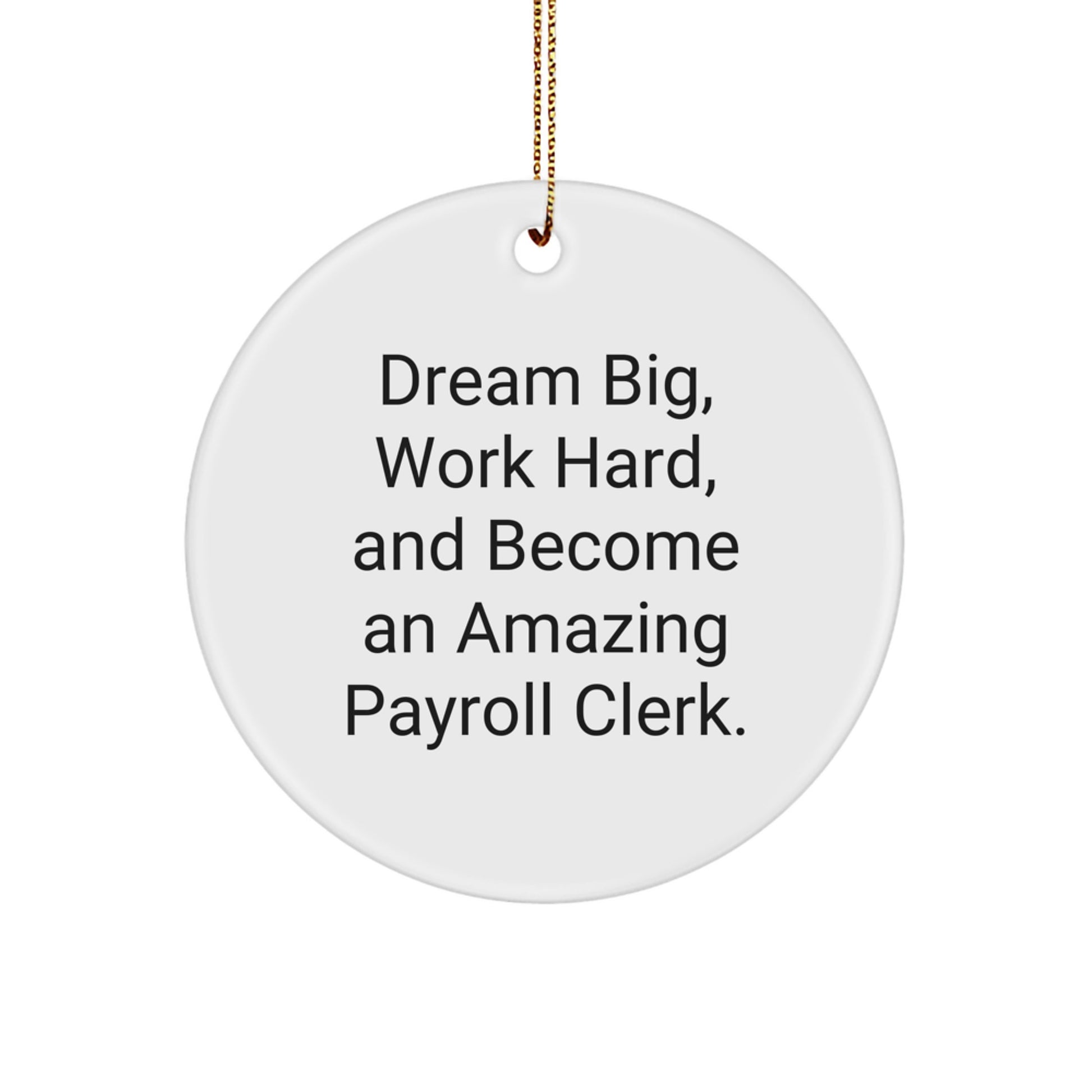 Funny Payroll Clerk Gifts from Friends, Unique Circle Ornament for Payroll Clerk at Christmas, Inspirational Quote: 'Dream Big, Work Hard, And Become An Amazing' - Image 1