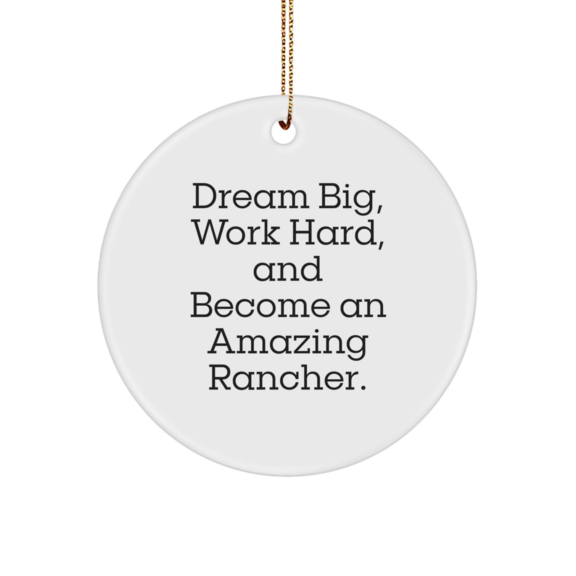 Funny Rancher Gifts from Friends for Amazing Christmas Circle Ornaments - 'Dream Big, Work Hard, And Become An Amazing Rancher.' - Image 1