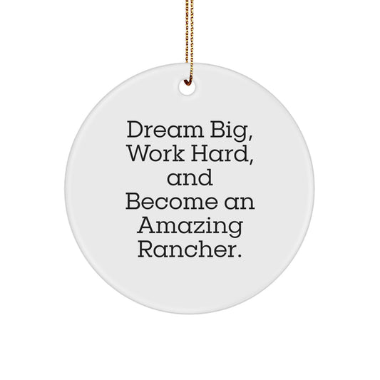 Funny Rancher Gifts from Friends for Amazing Christmas Circle Ornaments - 'Dream Big, Work Hard, And Become An Amazing Rancher.' - Image 1
