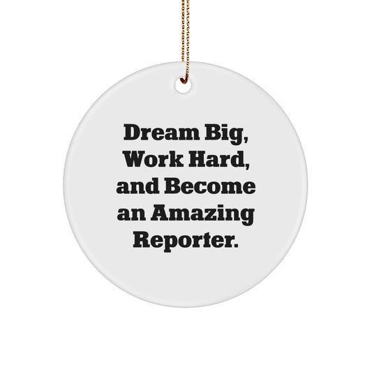Reporter Inspired Circle Ornament Gifts from Family for Friends, Christmas Unique Gifts for Reporter, Dream Big, Work Hard, And Become An Amazing Reporter. - Image 1
