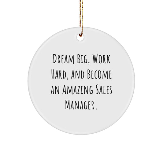 Inspirational Sales Manager Gifts from Friends, 'Dream Big, Work Hard, And Become An Amazing Sales Manager.' Christmas Circle Ornament for Men, Women, Coworkers, Family - Image 1