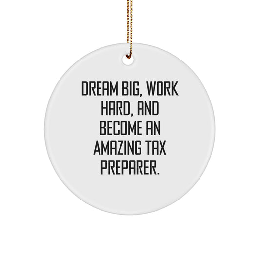 Gifts from Friends for Amazing Tax Preparer, Circle Ornament with Inspirational Quote 'Dream Big, Work Hard, And Become An Amazing Tax Preparer.' for Christmas - Image 1