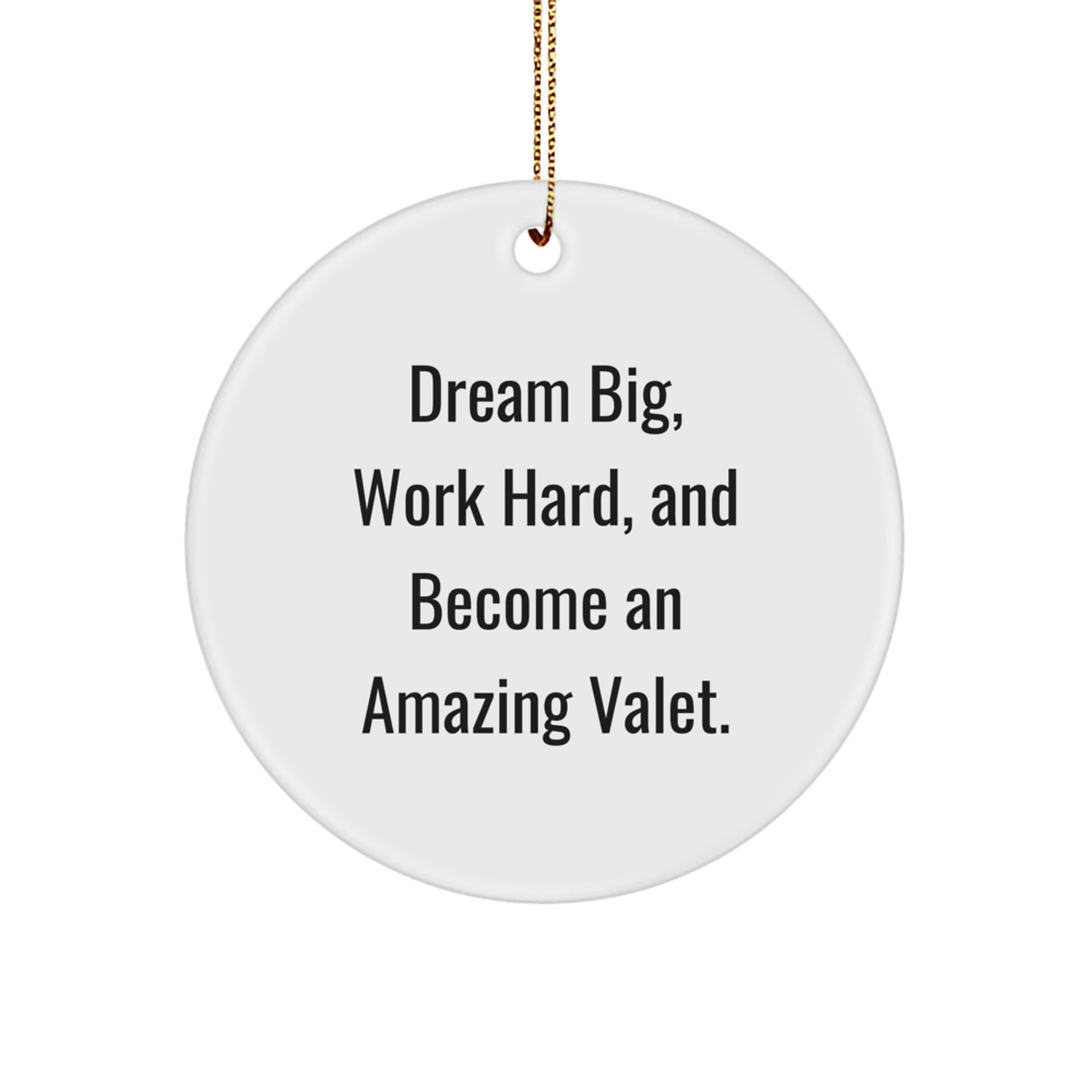 Valet Gifts from Friends and Family, Circle Ornament, 'Dream Big, Work Hard, And Become An Amazing Valet.' for Christmas Unique Presents - Image 1