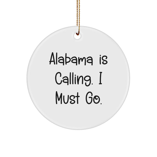 Alabama Circle Ornament for Friends and Family - Funny Alabama Gifts for Christmas Unique Presents with Gold Cord - Image 1
