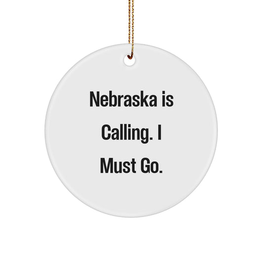 Nebraska Calling Gifts for Friends and Family - Unique Circle Ornament for Christmas - Image 1