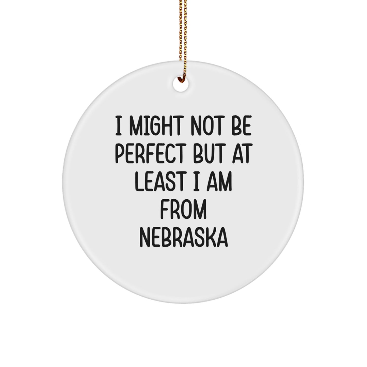 Nebraska Circle Ornament, Funny Quote Gifts from Friends to Family, Christmas Unique Gifts with Vibrant White Color - Image 1