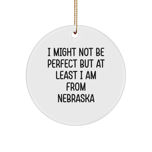 Nebraska Circle Ornament, Funny Quote Gifts from Friends to Family, Christmas Unique Gifts with Vibrant White Color - Image 1