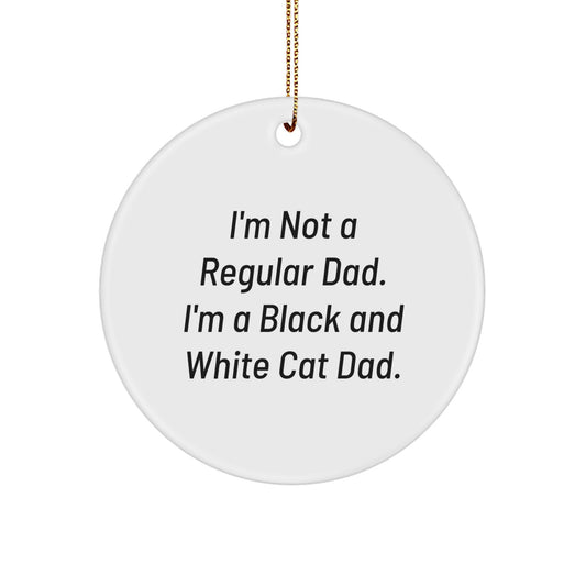 Funny Black and White Cat Dad Gifts from Friends for Christmas Unique Circle Ornament - Image 1