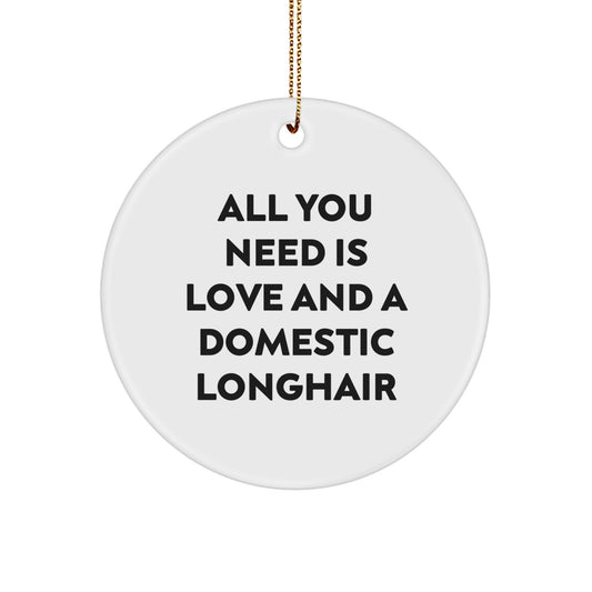 Domestic Longhair Cat Circle Ornament Gifts from Family, Friends, or Coworkers - All You Need Is Love And A Domestic Longhair - Image 1