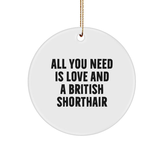 British Shorthair Cat Gifts for Men Women Friends Family - 'All You Need Is Love And A British Shorthair' Circle Ornament, White Color, Christmas Unique - Image 1