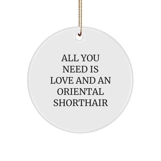 Funny Cat Lovers Gifts for Oriental Shorthair Cat Owners - Christmas Unique Gifts from Men for Friends, 'All You Need Is Love And An Oriental Shorthair' Circle Ornament - Image 1