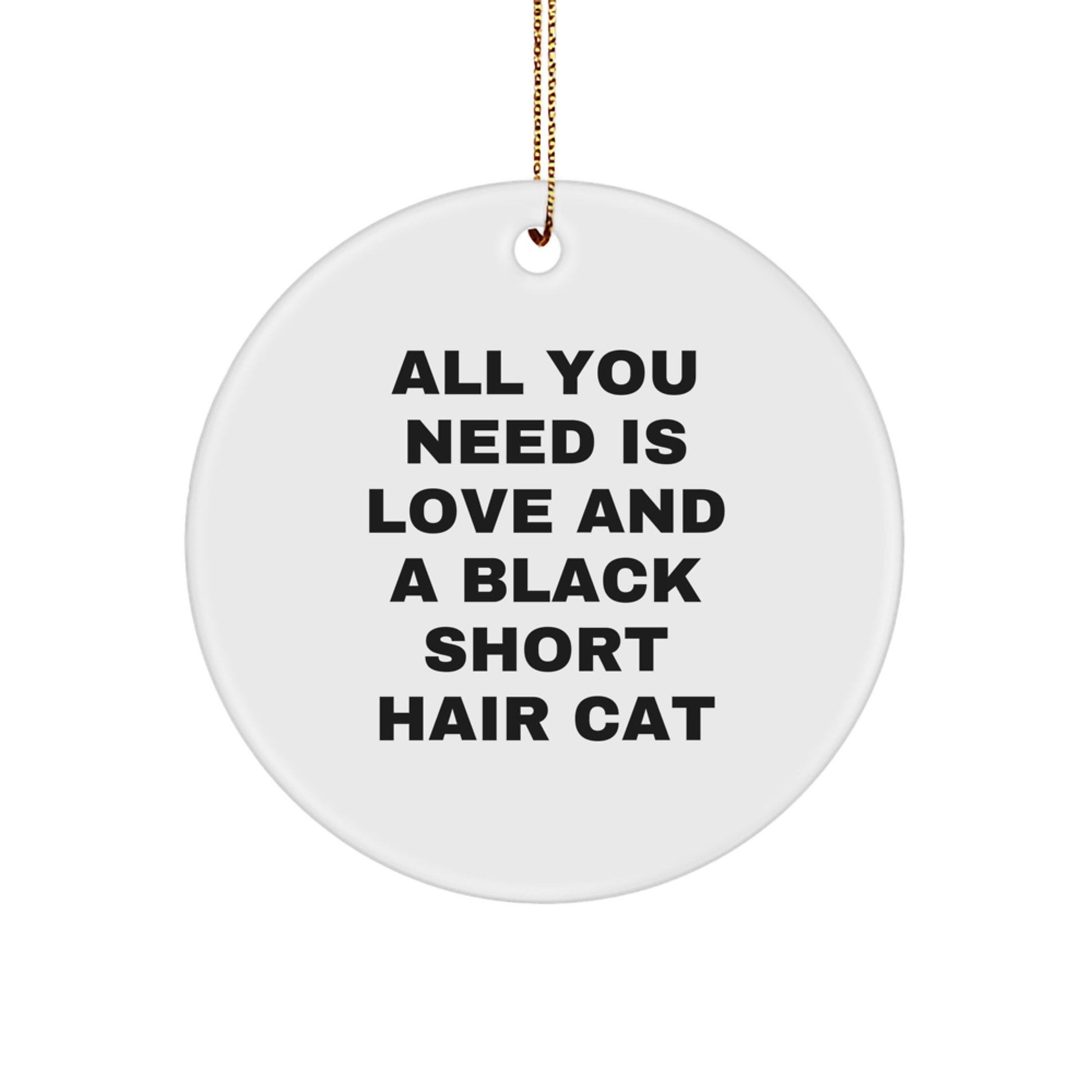  Funny Black Short Hair Cat Gifts for Cat Lovers, Handmade Circle Ornament with Quote 'All You Need Is Love And A Black Short Hair Cat' Gifts from Friends and Family for Christmas - Image 1