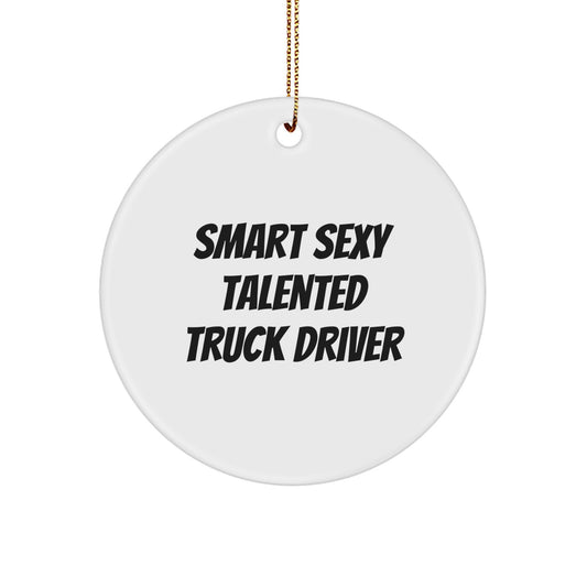 Smart Sexy Talented Truck Driver Christmas Unique Gift for Men, Circle Ornament with Funny Quote, Gifts from Friends, Family, Coworkers, Perfect for Office Decor - Image 1