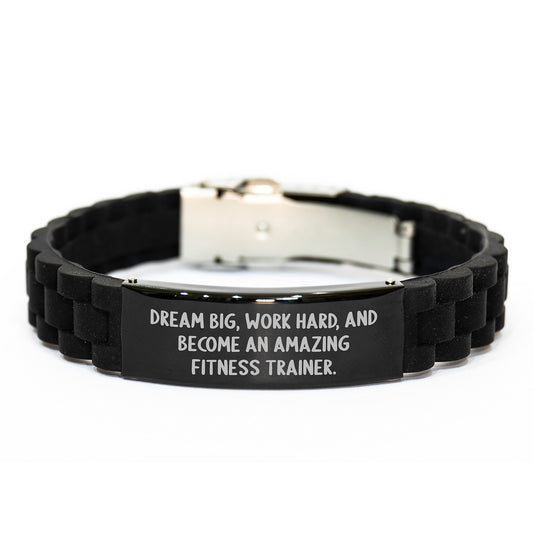 Fitness Trainer Inspirational Gifts from Friends - Christmas Unique Gifts for Men or Women, Glide lock Clasp Bracelet with 'Dream Big, Work Hard' Quote - Image 1