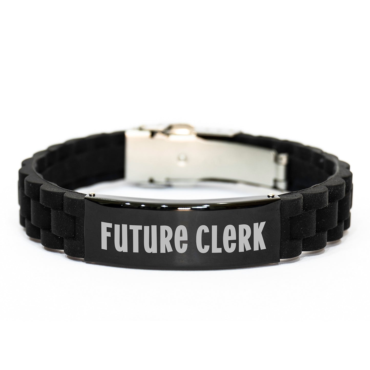 Funny Future Clerk Gifts from Friends, Birthday Unique Gifts for Clerks, Glide lock Clasp Bracelet with Quote - Image 1
