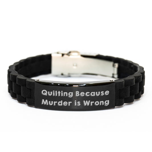 Quilting Enthusiast Glide lock Clasp Bracelet - Funny Quilt Quote Birthday Unique Gifts from Friends to Quilting Women - Image 1