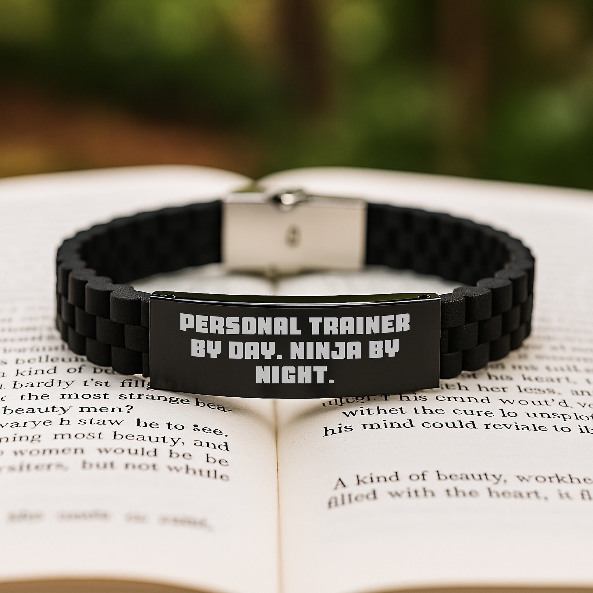 Personal Trainer Gifts from Friends, Glide lock Clasp Birthday Ninja Trainer Quote, Adjustable Black Stainless Steel Silicone - Image 2