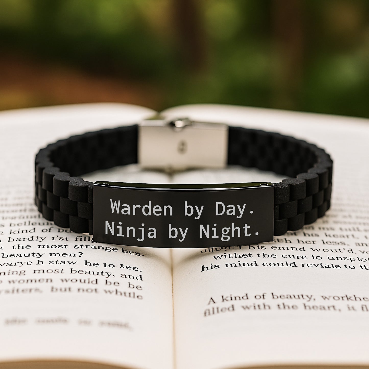Warden's Secret Life Glide lock Clasp Birthday Unique Gift for Him from Friends, Funny Quote 'Warden By Day. Ninja By Night.' - Image 2