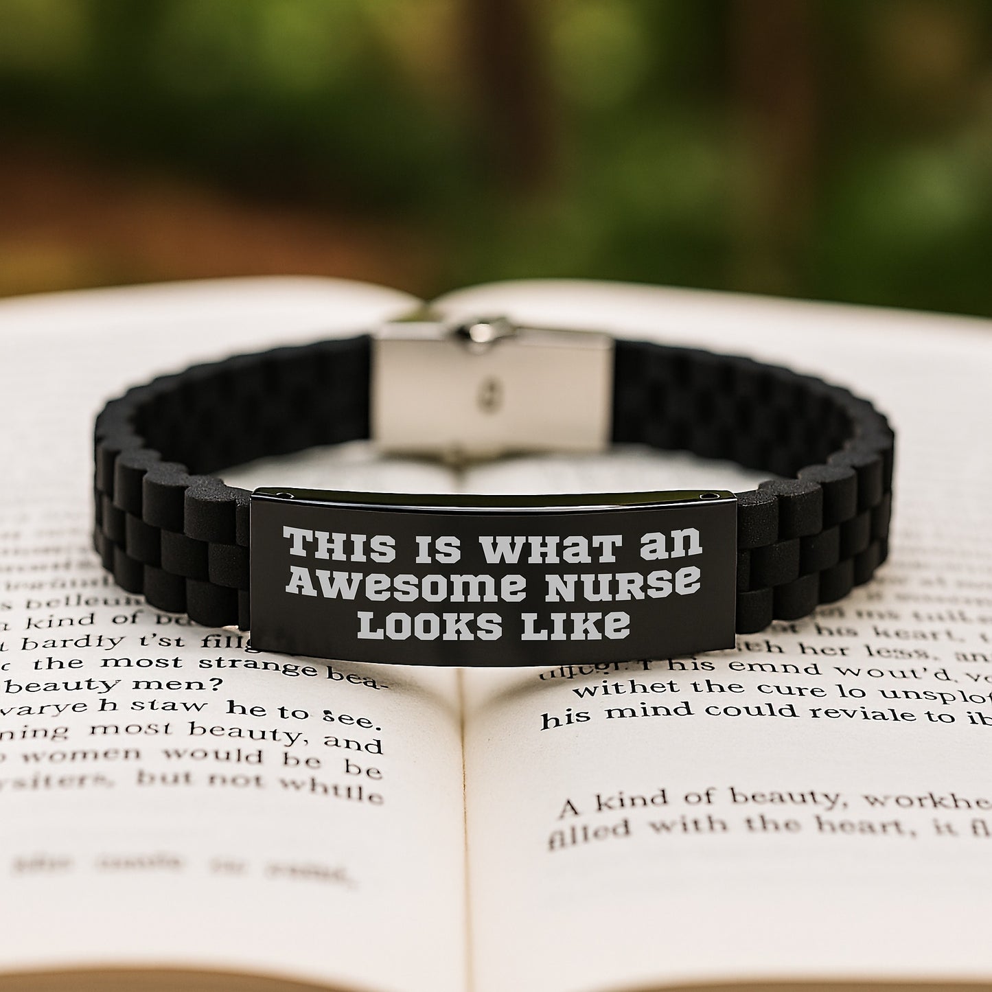 Funny Nurse Gifts for Her - Glide lock Clasp Black Stainless Steel Silicone Adjustable Birthday Presents from Friends Coworkers Family - 'This Is What An Awesome Nurse Looks Like' - Image 2