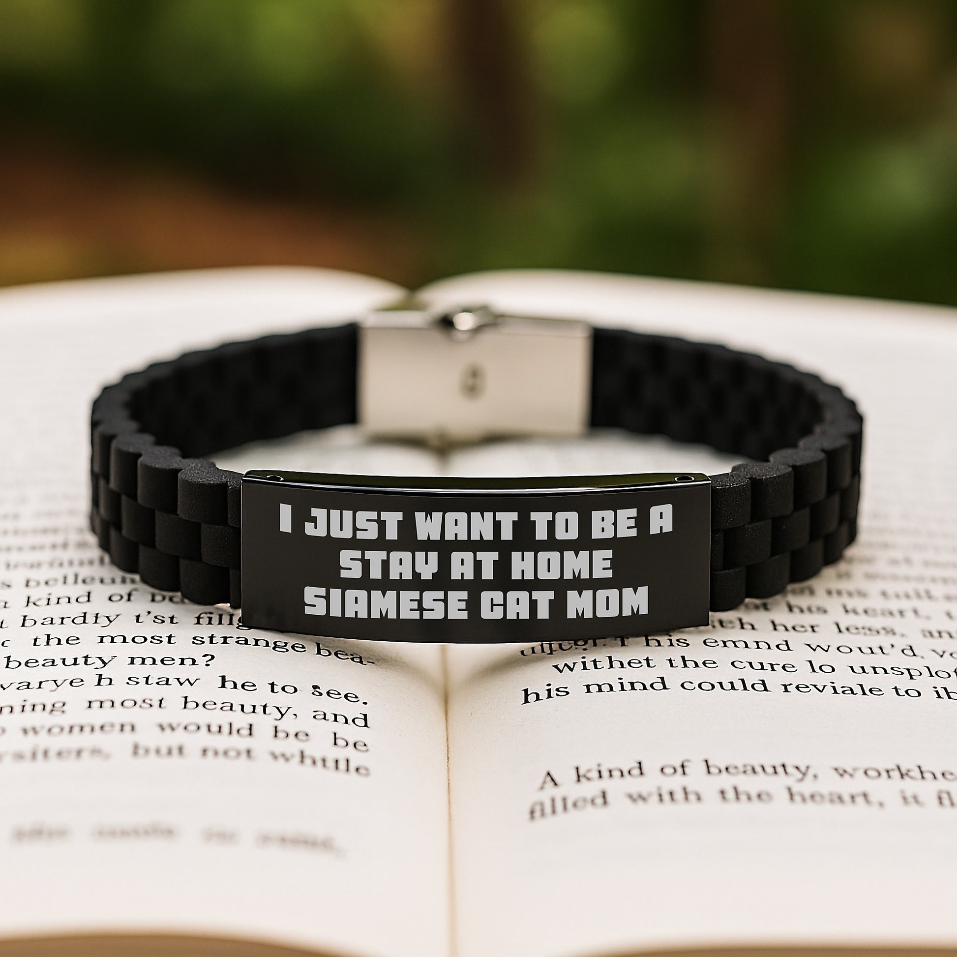 Funny Siamese Cat Mom Gifts, Glide lock Clasp Bracelet, Adjustable, Black Stainless Steel, Silicone, Gifts from Friends, Gifts for Siamese Cat Lovers, Graduation Unique Gifts - Image 2