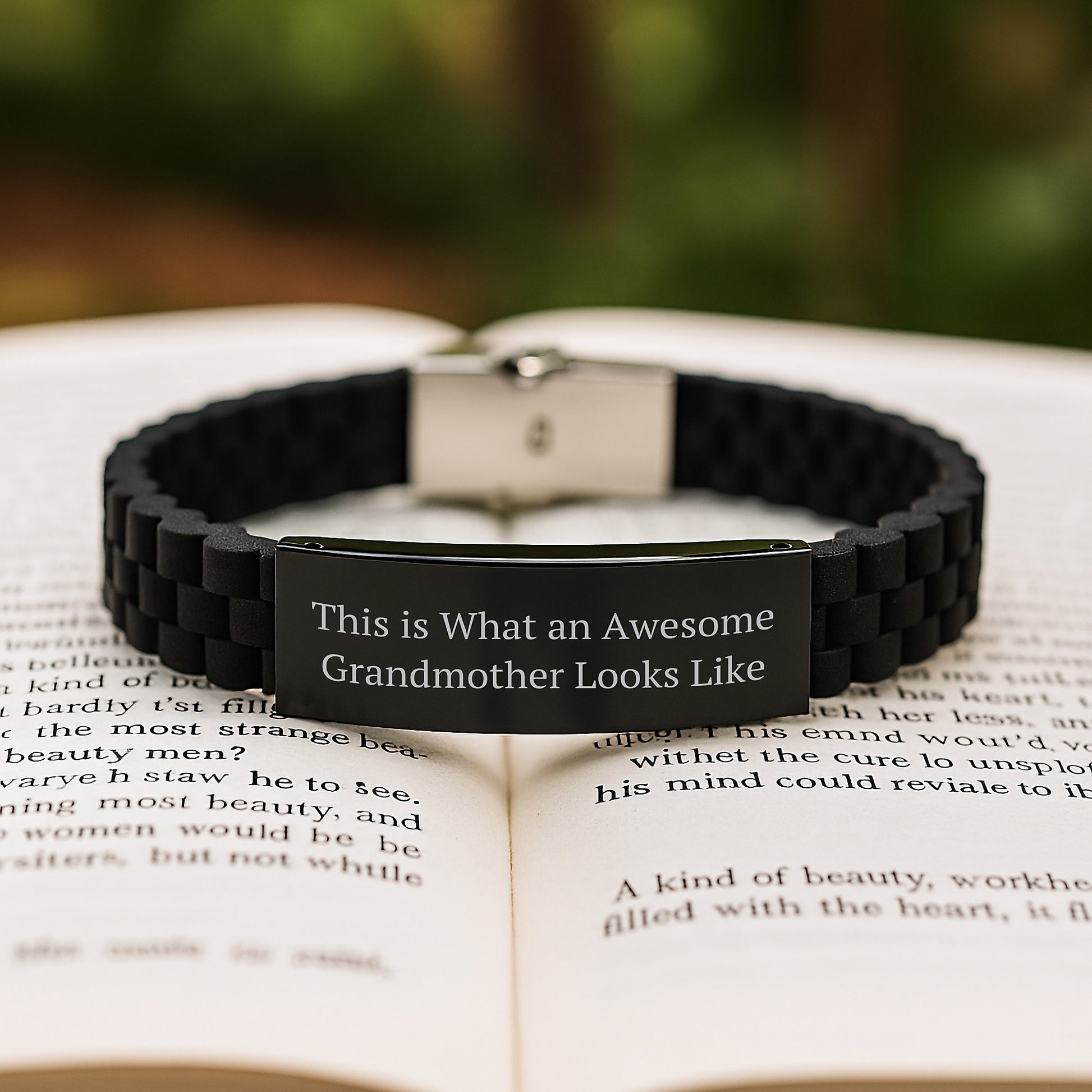 Funny Grandmother Gifts from Family with Glide lock Clasp Bracelet for Graduation - This Is What An Awesome Grandmother Looks Like, Black Stainless Steel and Silicone - Image 2