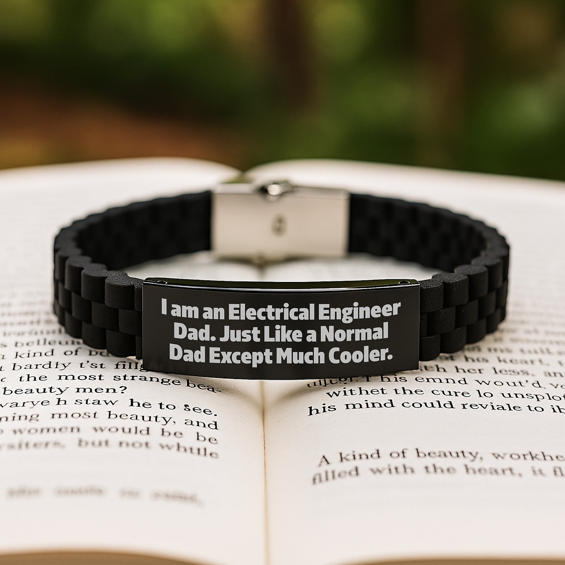 Funny Electrical Engineer Gifts for Dad - Electrical Engineer Dad Glide lock Clasp Bracelet, Black Stainless Steel and Silicone, Adjustable, Christmas Unique Gifts from Parents - Image 2