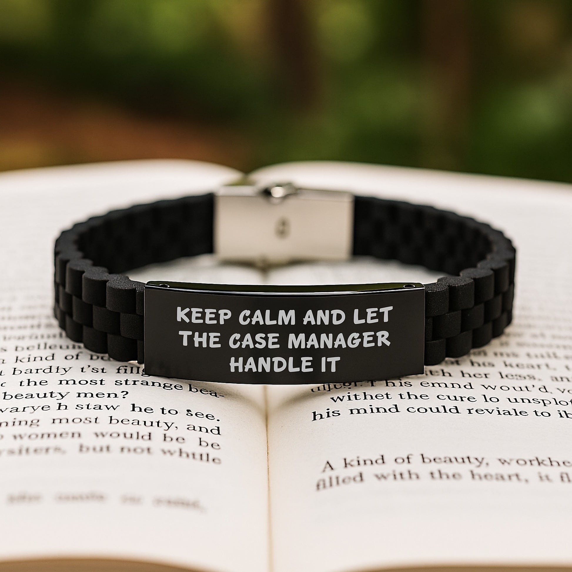 Funny Case Manager Gifts from Friends, Christmas Unique Gifts for Case Manager, Glide lock Clasp Bracelet with 'Keep Calm And Let The Case Manager Handle It' Quote - Image 2