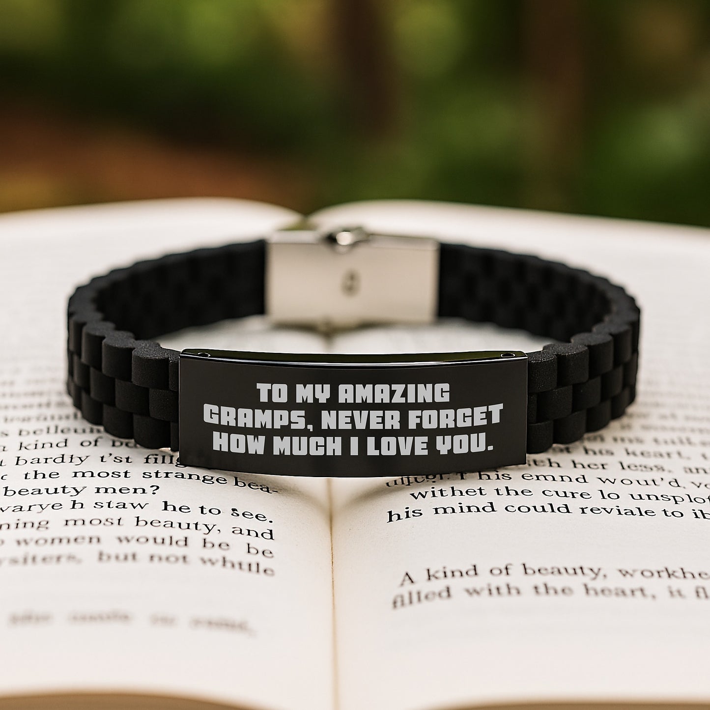 Gramps Gifts, Funny Quote, 'To My Amazing Gramps, Never Forget How Much I Love You.' Glide lock Clasp Bracelet, Black, Adjustable, Christmas Unique Gifts - Image 2