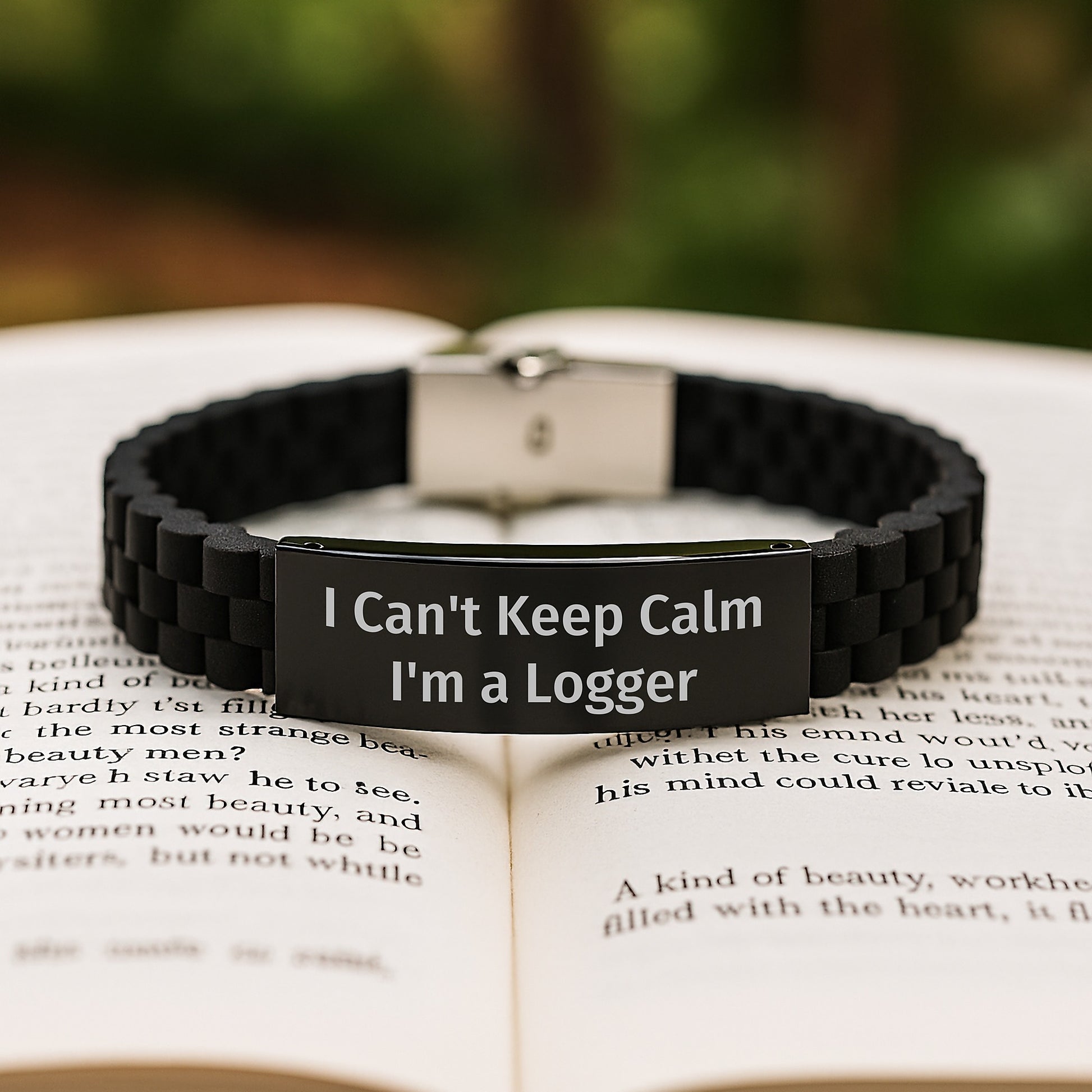 Funny Logger Gifts for Men Friends Unique Christmas Idea Silver Glide lock Clasp Bracelet I Can't Keep Calm I'm A Logger - Image 2