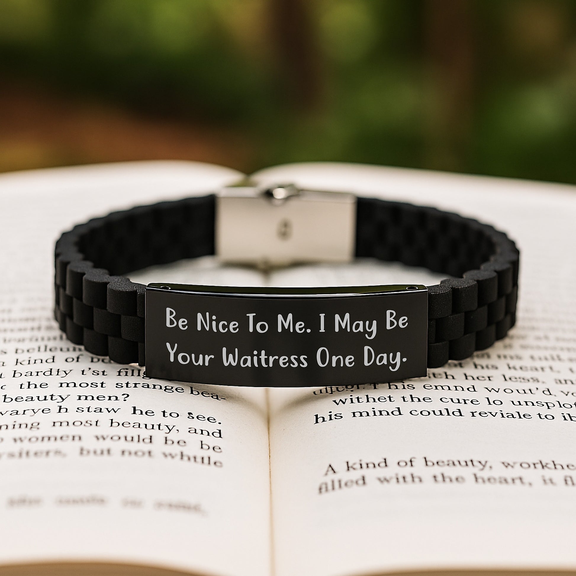 Funny Waitress Sayings Gifts from Men to Friends, Christmas Unique Presents for Waitress, Funny Glide lock Clasp Bracelet with Be Nice To Me. I May Be Your Waitress One Day. Quote - Image 2
